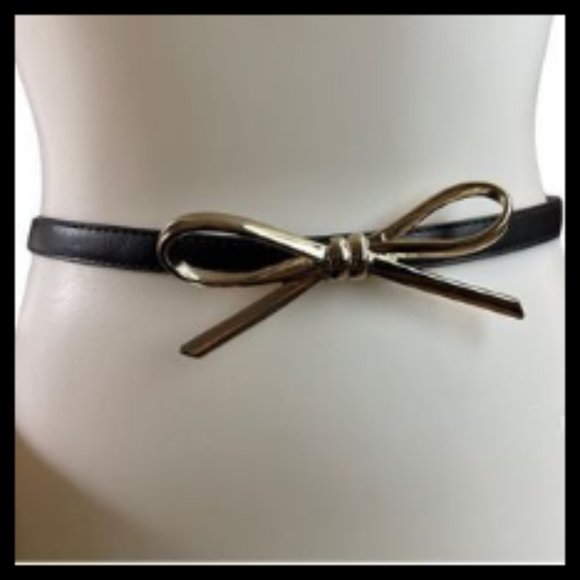 Black Thin Waist Fashion Belt with Bow - Picture 1 of 4